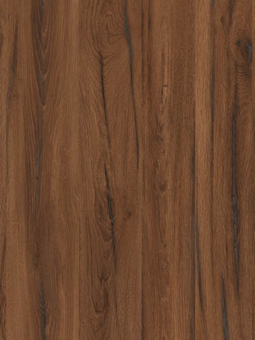 Dekor DĄB ESTANA CIEMNY R20366 firmy Pfleiderer w brązowym odcieniu drewna z nutą czerwieni i czarnymi sękami